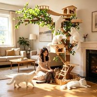 Promotion : Arbre à chat personnalisé imitation arbre, grande tour stable avec maison, plateforme et échelle pour chats d'intérieur