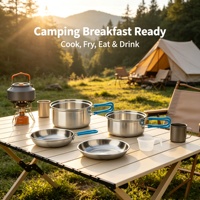 Kit de cuisine de camping 4 pièces en acier inoxydable, pot, poêle, bol, tasse, ensemble léger et portable pour la randonnée, la pêche, les activités de plein air