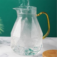 Bouilloire en verre en forme de diamant résistante à la chaleur, pichet à eau avec filtre, couvercle en bambou, poignée, design contemporain écologique