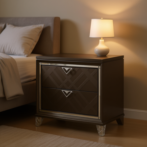 Comodino Skylar con Finitura Champagne Scuro, 2 Cassetti, Arredamento Moderno per Camera da Letto, Top in Legno, Struttura in MDF - Product Image 2