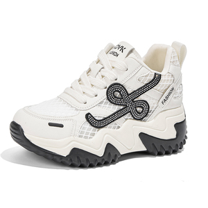 Women's Chunky Soled Mesh Sneakers 2026 Spring Summer New Arrival Korean Style Versatile Rhinestone Casual Shoes for Women - Product Image 1