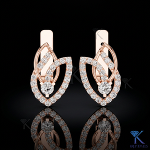 Custom Lab Grown CVD HPHT Diamond Leaf Drop Pave Huggie <b>Hoop</b> <b>Earrings</b> 14K 18K <b>Solid</b> Gold Women Jewelry Wedding Party Anniversary - Product Image 2