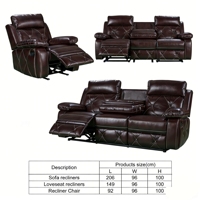 Ensemble de canapés inclinables en cuir Air Leather 3+2+1, canapé inclinable manuel avec console et porte-gobelets, meubles pour salon et home cinéma