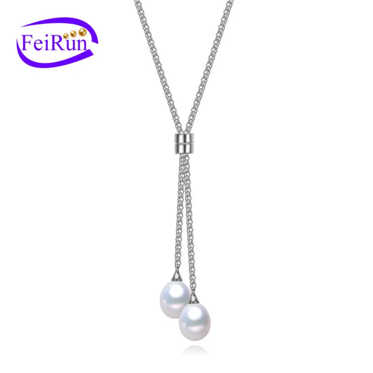 FEIRUN 8-8.5mm Drop 3A 925sterling Silver Natural Real Pendant Wholesale Long Necklace Lady's Fashion Pearls
