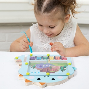 Jouets Montessori pour l'éducation de la petite enfance, reconnaissance des couleurs, planche de tri de perles, jeu de labyrinthe de dinosaures, jouets en bois pour enfants - Product Image 3