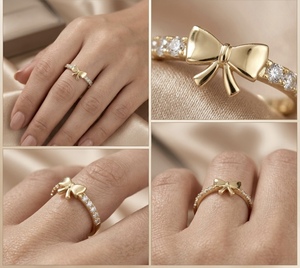 Elegante Anillo de Diamante Cultivado en Laboratorio con Lazo Chapado en Oro de 10K, Joyería de Moda para Mujer, Anillo de Regalo Romántico - Product Image 3