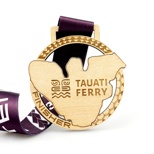 Medalla y Trofeo de Madera para Souvenir, Medalla Deportiva con Logotipo Fundido, Insignia con Cinta, Impresión UV, Portátil - Product Image 1