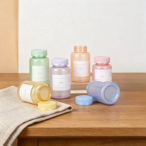 Bouteille en plastique transparent givré multicolore de qualité alimentaire, bouteille transparente mate en PET pour emballer des pilules, des capsules et des comprimés - Product Image 4