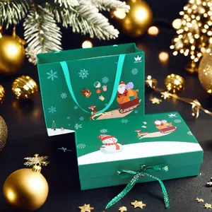 Kemasan kotak hadiah kustom kotak kertas Natal dapat dilipat kardus kaku emballa karton mudah terurai dengan kantong kertas