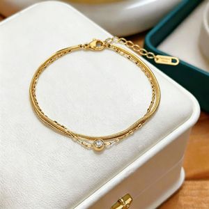 Cadena de Tobillo de Acero Inoxidable para Mujer, Estilo Simple y Moderno, Cadena de Hueso de Serpiente con Colgante de Zirconia, Cadena de Tobillo de Doble Capa - Product Image 4