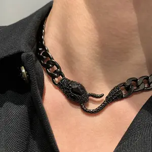 Men Jewellery Heavy Fashion Good Cuban Link Chain Gun Retro Design Black Metal Snake Alloy Chain Necklace jewelry For Men
