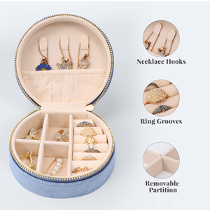 High-End Portable Travel Flannel Jewelry Box Exquisite Circular <b>Storage</b> for Earrings Necklaces <b>Rings</b> Multifunctional - Product Image 4