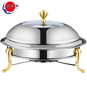 Suministros para Restaurantes y Hoteles, Recipiente para Calentar Comida de Acero Inoxidable <span class=keywords><strong>Dorado</strong></span> y Plateado con Tapa, Redondo, Capacidad de 2L, Calentador de Buffet para Comida Rápida - Product Image 2
