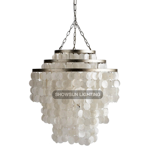 Lustres modernes de luxe Capiz Shell Grandes lampes suspendues pour salon, salle <span class=keywords><strong>à</strong></span> manger, chambre <span class=keywords><strong>à</strong></span> coucher Design simple avec culot d'ampoule E12 - Product Image 4