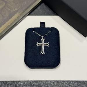 S925 Sterling <b>Silver</b> Luxury Antique Twin <b>Cross</b> Necklace with Full Diamond Inlaid <b>Pendant</b> Ultra-Fine Niche Design - Product Image 5