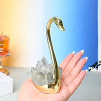 Statue de Cygne en Cristal Naturel Fait Main en Gros, Grappe d'Améthyste avec Support Cygne Doré pour Cadeau
