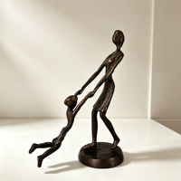 Sculpture Moderne en Cuivre Massif Mère et Fille, Art Abstrait Familial, Décoration Romantique et Chaleureuse pour la Maison, Articles de Luxe Faits à la Main