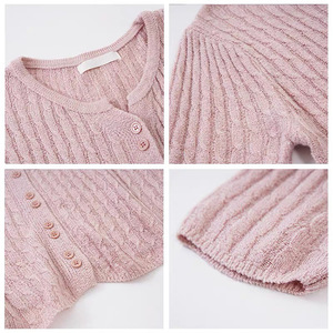 Cardigan tricoté à manches courtes et col en V pour femme, coupe ample, couleur crème glacée, respirant, haut d'été - Product Image 3