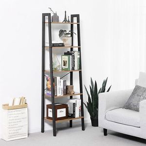 Muebles de sala de estar Librería Marco de metal industrial Estante MDF <span class=keywords><strong>Escalera</strong></span> inclinada <span class=keywords><strong>estrecha</strong></span> de madera Estantería para libros Estantería para el hogar - Product Image 3