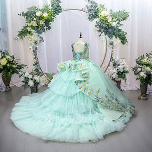 Robe de Quinceañera Jancember 6536 <span class=keywords><strong>vert</strong></span> <span class=keywords><strong>menthe</strong></span>, robe de bal florale, robe de mariée <span class=keywords><strong>vert</strong></span> sauge, manches lanternes, robe de fête d'anniversaire Sweet 16, tenue de cérémonie - Product Image 3