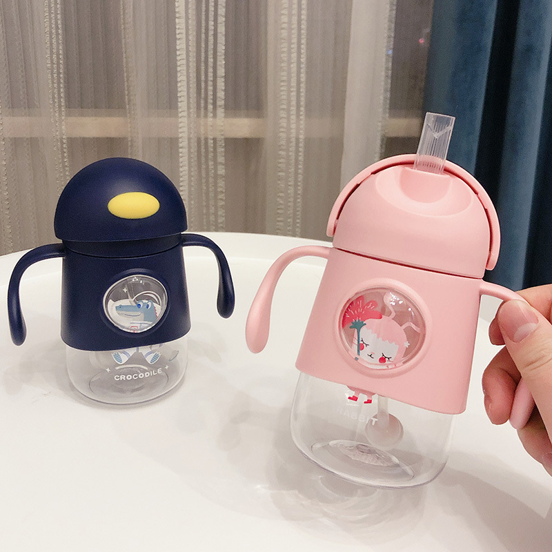 Wholesale 350ml Custom Cartoon Children Bottle Travel Leakage-proof Plastic Bpa Free Kids Drinking Cute Water Bottle with Straw