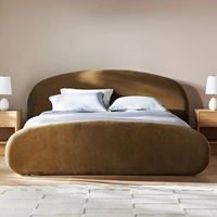 Cadre de lit en bois au design moderne, tête de lit haute, confortable, taille Queen ou King, revêtement en tissu, lit en tissu à vendre