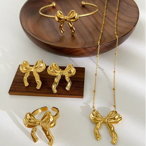 Accesorios de moda de lujo para mujer, <span class=keywords><strong>collar</strong></span> con colgante de lazo de acero inoxidable sin deslustre, pulsera, pendientes, anillos, Collares para mujer - Product Image 5