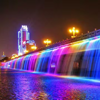 Fontaine numérique extérieure commerciale sur mesure de grande envergure, effet rideau d'eau, cascade, en acier inoxydable, RGB