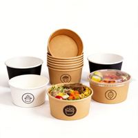 Mangkuk, piring, dan kotak makan sekali pakai dari kertas kraft daur ulang untuk sup, salad, nasi, dan air, dengan embossing dan foil emas, desain kustom.