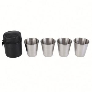 Ensemble de tasses à bière portables en acier inoxydable épaissi de 70 ml avec housse en cuir PU - Product Image 1