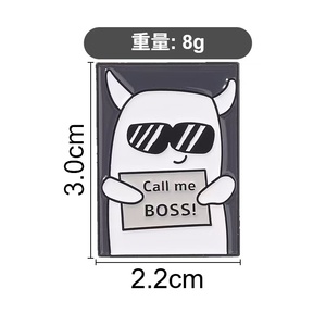 Spille in metallo con design simpatico e minimalista a forma di mostro, con scritta 'CALL ME BOSS', in smalto morbido, nichel nero UV, per decorazione zaino e anniversari - Product Image 5