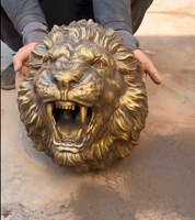 Sculpture de fontaine murale en tête de lion en bronze, statue de lion en laiton doré