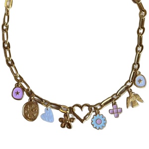 Estilo americano europeo Acero inoxidable 18K Color oro Pequeño corazón Flor Golondrina Moda Colgante Collar Galvanoplastia al vacío - Product Image 5