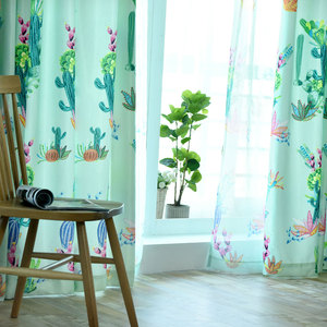 Cortina semitranslúcida de poliéster con estampado de cactus en acuarela verde menta nórdica <span class=keywords><strong>para</strong></span> sala de estar y dormitorio - Product Image 5