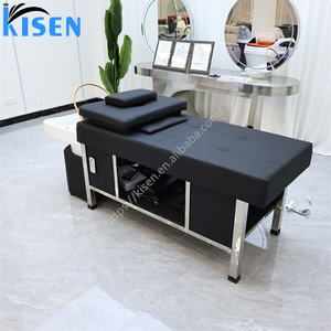 เก้าอี้นวดสระผมแบบญี่ปุ่นสมัยใหม่ สีดำ พร้อมไฟ LED สำหรับร้านเสริมสวย พร้อมอ่างล้างผมในตัว - Product Image 3