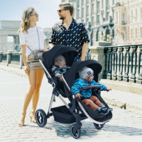 Poussette double tandem pliable pour bébés, chariot jumeaux haute qualité avec grand panier de rangement pour les voyages des frères et sœurs