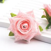 Fleur artificielle en soie faite à la main, type goutte de rosée, pour coiffure de mariage et accessoires de bricolage, tête de rose artificielle réaliste