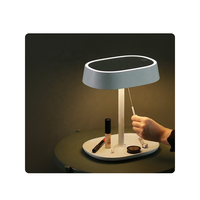 Miroir de maquillage avec lampe de table LED, éclairage d'appoint, rangement de bureau, dortoir, miroir portable de petite taille, salle de bain, design moderne, lumière chaude