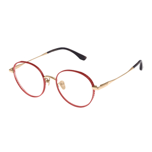 Montures <span class=keywords><strong>de</strong></span> lunettes optiques OEM ODM en titane IP, or rouge brillant, design perforé moderne, style créateur pour femmes - Product Image 3