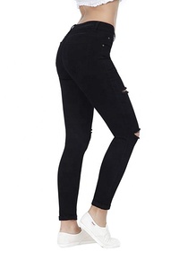 Jean taille haute <span class=keywords><strong>noir</strong></span> pour femmes, <span class=keywords><strong>pantalon</strong></span> en Denim Stretch, déchiré, moulant, mode 2020 - Product Image 5