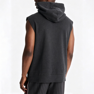 KingSen High Quality Washed Cotton Sleeveless Hoodie OEM <b>Men</b> Vintage Graphic Print Oversized Streetwear Vest - Product Image 5