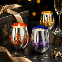 Pot à bougie en verre argenté électroplaqué avec motif sapin pour centre de table de fête, mariage ou cadeau