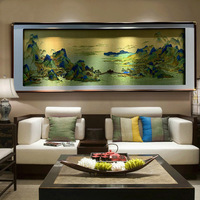 Panneau décoratif suspendu en tissu non tissé brodé, style chinois moderne, motif Paysage Mille Li, encadré, pour cadeau ou décoration de salon