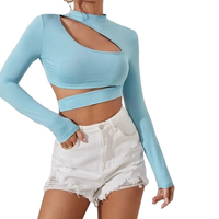 T-shirt manches longues col rond femme, haut court, personnalisé, automne