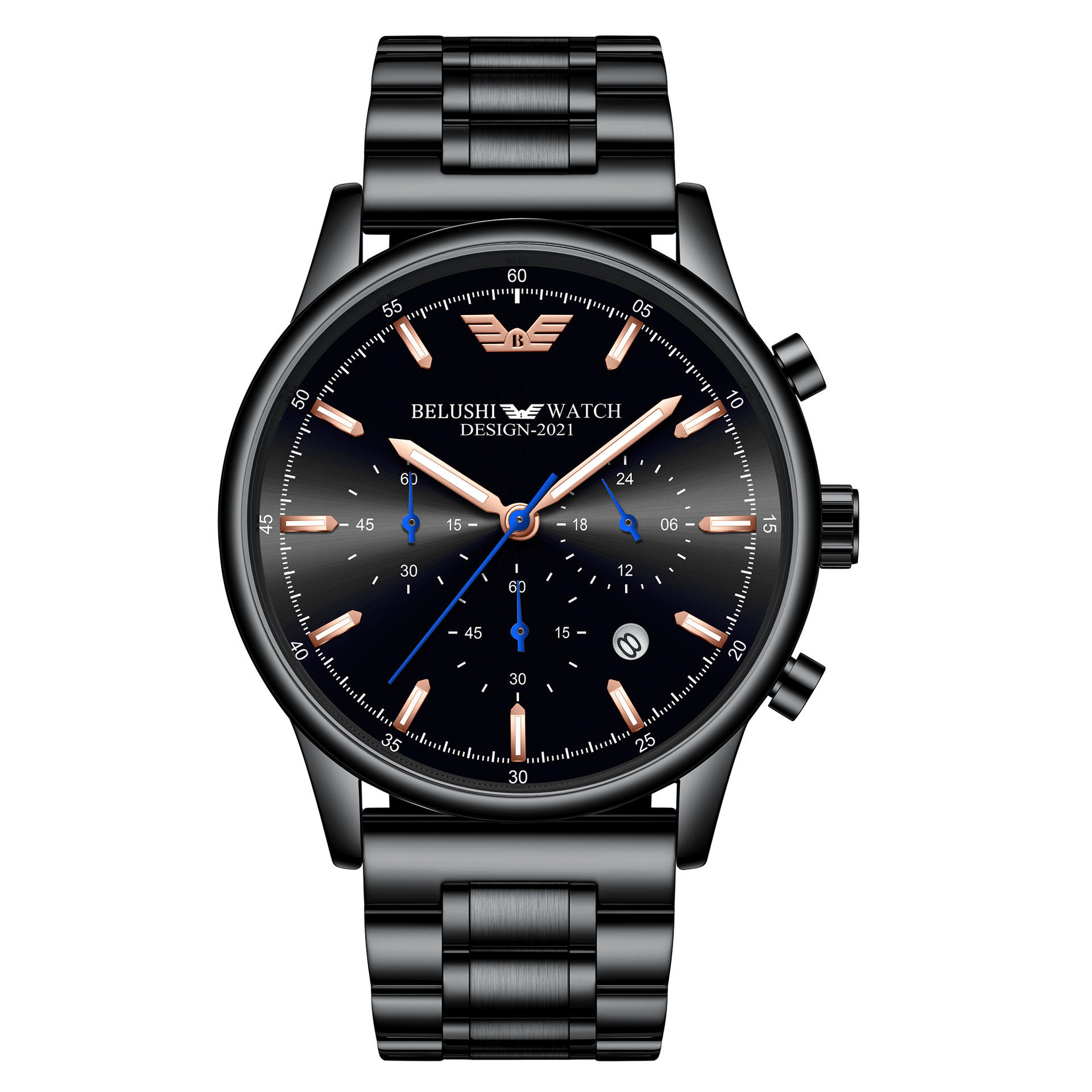 B- 574เข็มขัดเหล็กเคลือบผิวสีดำเล็บสีกุหลาบ