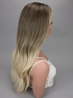 Peluca Judía Sin Pegamento con Nudos Individuales, Peluca con Encaje HD, Balayage Rubio Ombre, Larga y Ondulada, de Cabello Humano Virgen Natural para Mujeres Judías
