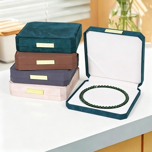 High Quality Velvet <b>Large</b> 4 Pieces Jewelry Set <b>Box</b> Pearl Necklace <b>Box</b> Full Set Jewelry <b>Gift</b> <b>Box</b> with Gold Label - Product Image 2