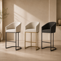 Tabouret de comptoir en acier tubulaire avec coussin en mousse moelleuse, accoudoir incliné, en tissu, pour bars et cafétérias universitaires