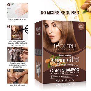 Vente en gros MOKERU Sachet d'huile d'argan 25ml shampooing de coloration permanente teinture capillaire shampooing noir pour femmes hommes couverture grise 100% - Product Image 1