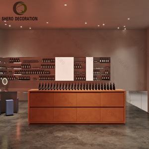 Decoración Interior de Lujo para Tienda de Cosméticos, Exhibidor de Perfumes de Alta Calidad con Vitrina de Maquillaje de Madera Roja - Product Image 1